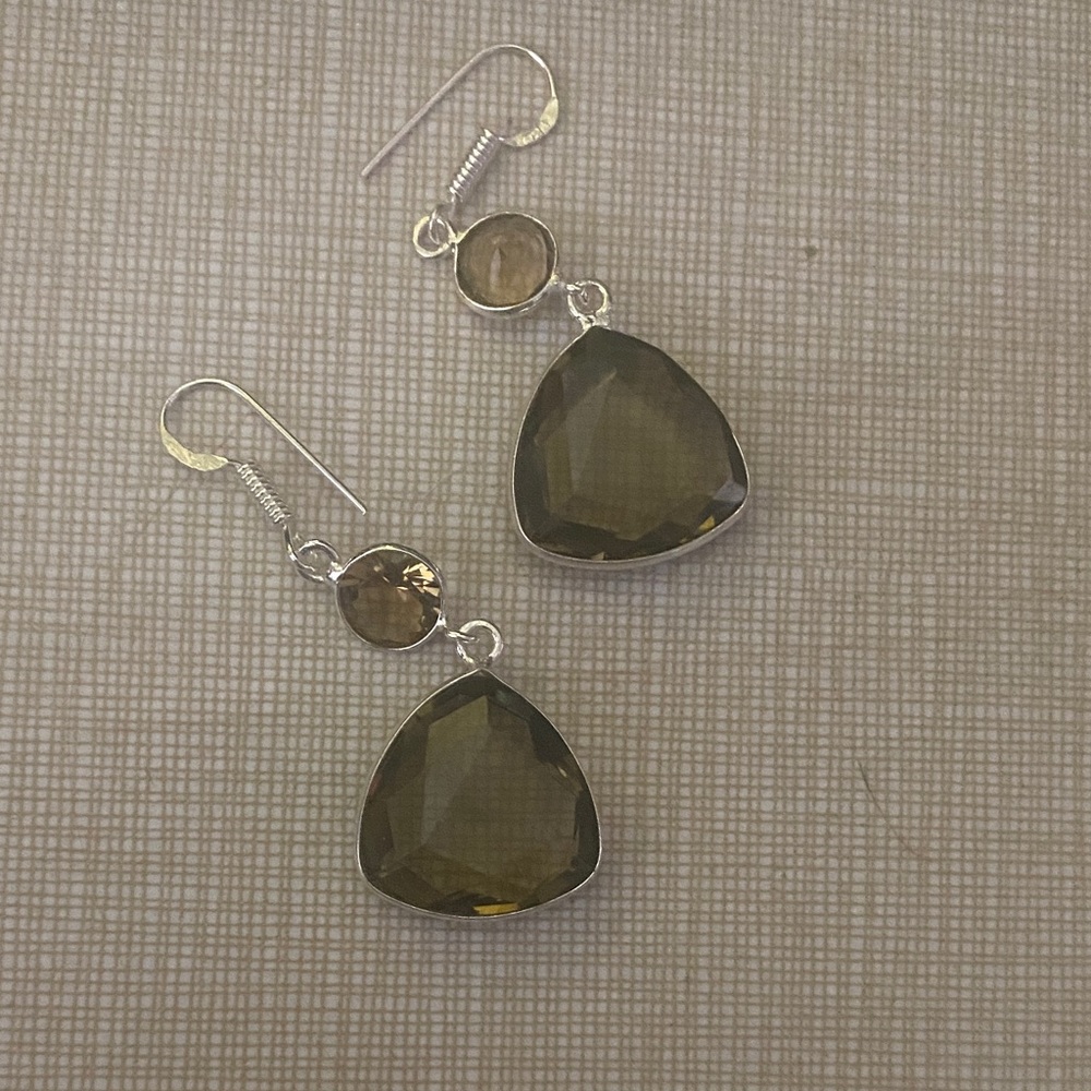 Two tone smoky quartz Artisan handcrafted Faceted Teardrop Dangle Earrings - - Picture 4 of 7